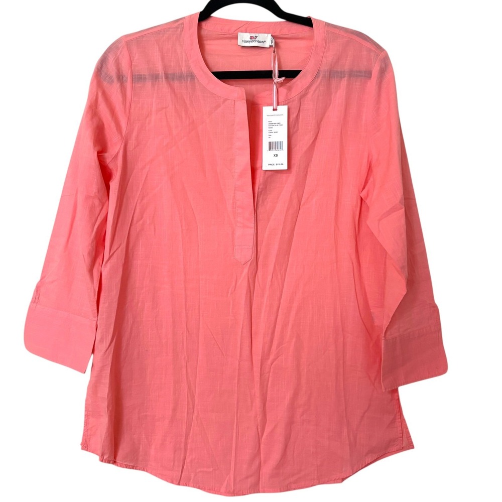 Vineyard Vines Womens XS Cotton Slub Tunic Coral Relaxed Fit 3/4 Sleeve NEW